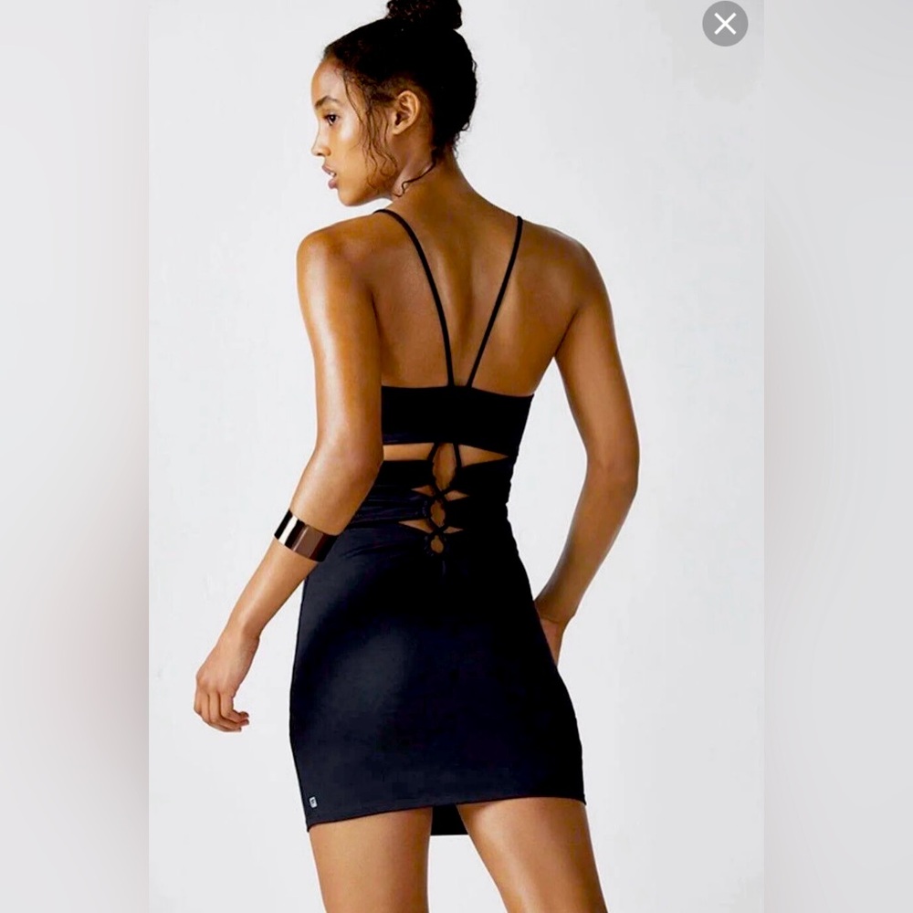 Fabletics Black Bailey Ruched Strappy Criss Cross Back Active Dress